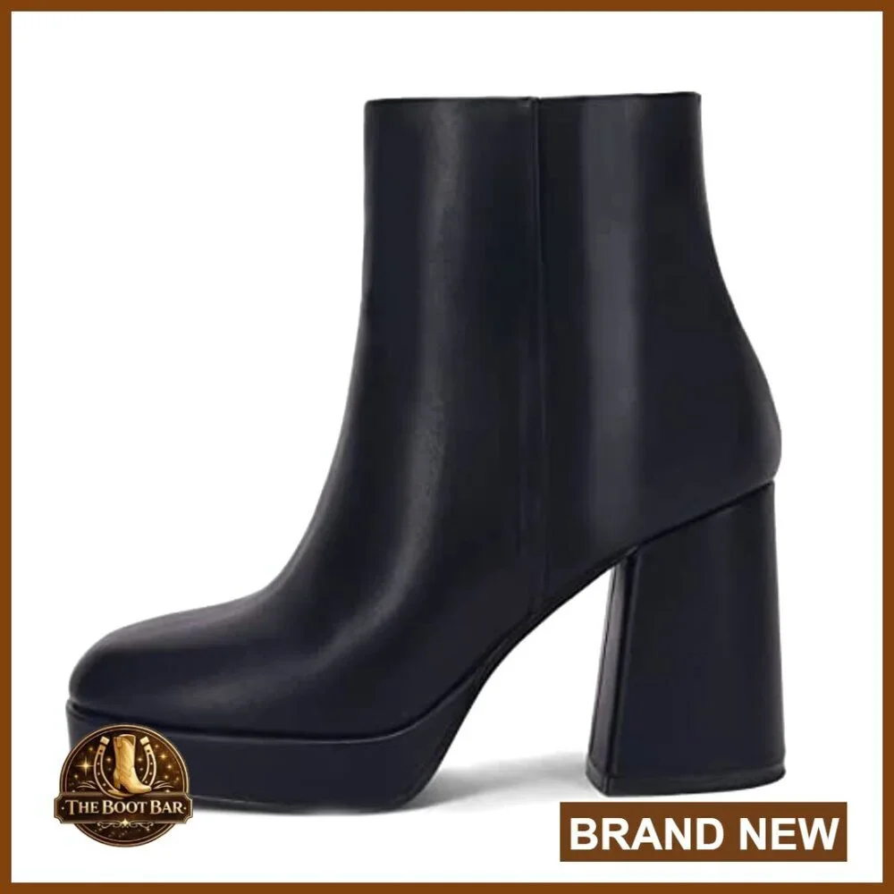 Platform Ankle Boots with Chunky Heel and Side Zipper - Picture 3 of 7